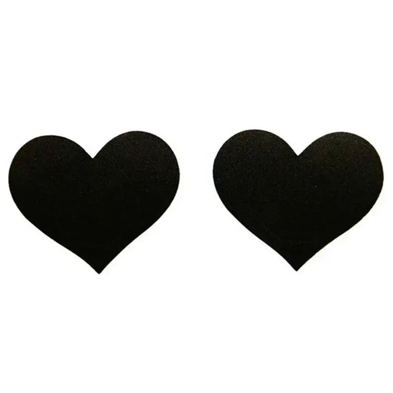 Heart-shaped black nipple covers for discreet, stylish coverage and comfort with adhesive backing for easy application and removal.