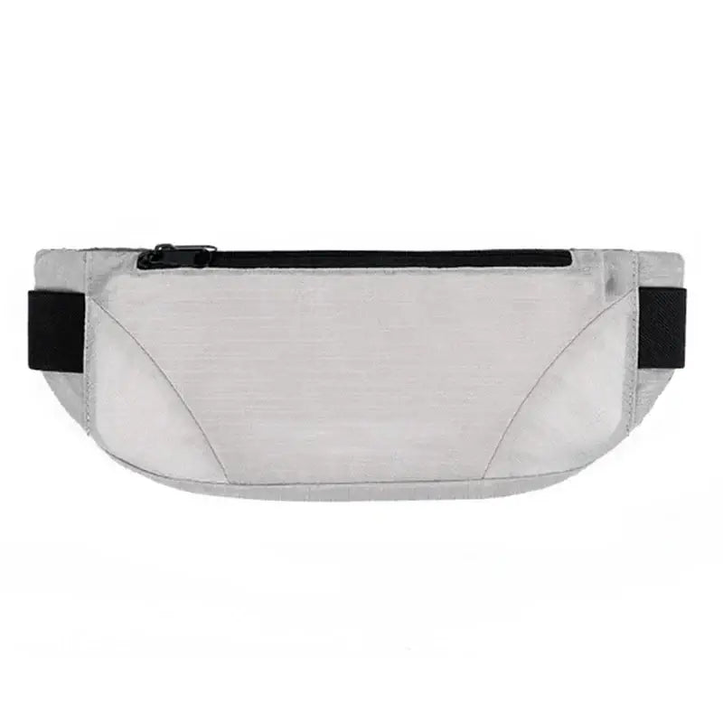 Waterproof waist pack with phone pocket in gray, ideal for festivals and parties, made from durable polyester, 32x11cm size.