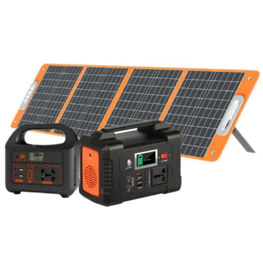 Portable 200W solar power station with lithium-ion battery, ideal for camping and outdoor use, featuring efficient charging capabilities.