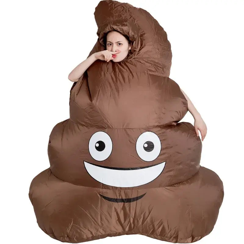 Inflatable poop emoji costume for adults, perfect for parties and festivals.