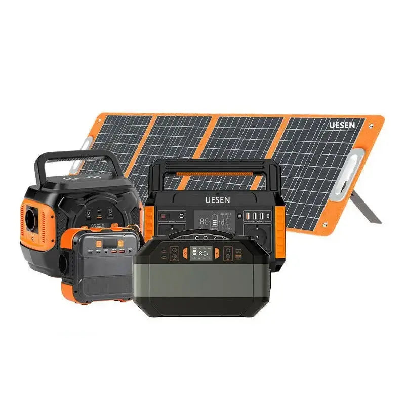 Portable 200W power station with solar panel, ideal for camping and outdoor use, features versatile charging and ground mounting.