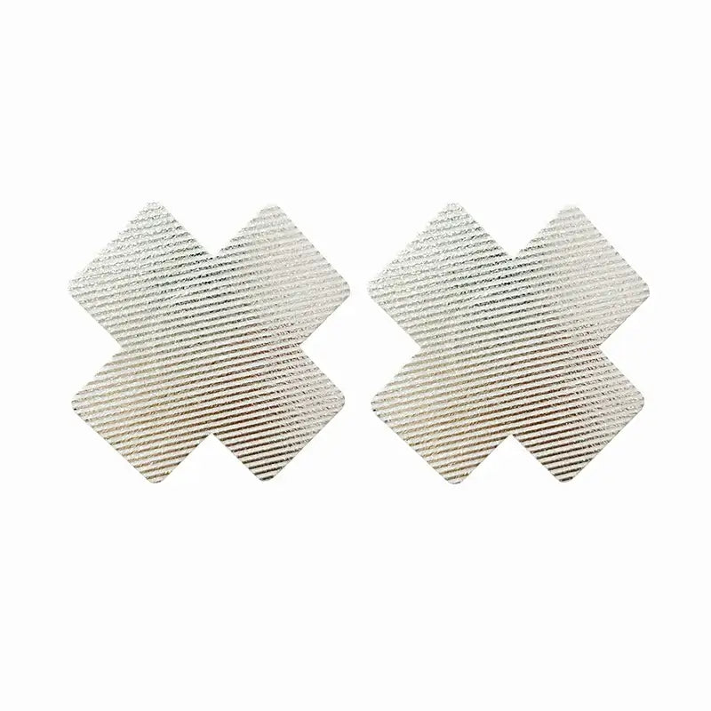 Ultra-thin laser sequin nipple covers in X shape, disposable adhesive pasties for stylish and invisible coverage under clothing.