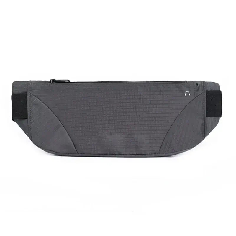 Waterproof waist pack with phone pocket, ideal for raves and parties, made of lightweight polyester, 32x11cm, in grey color.