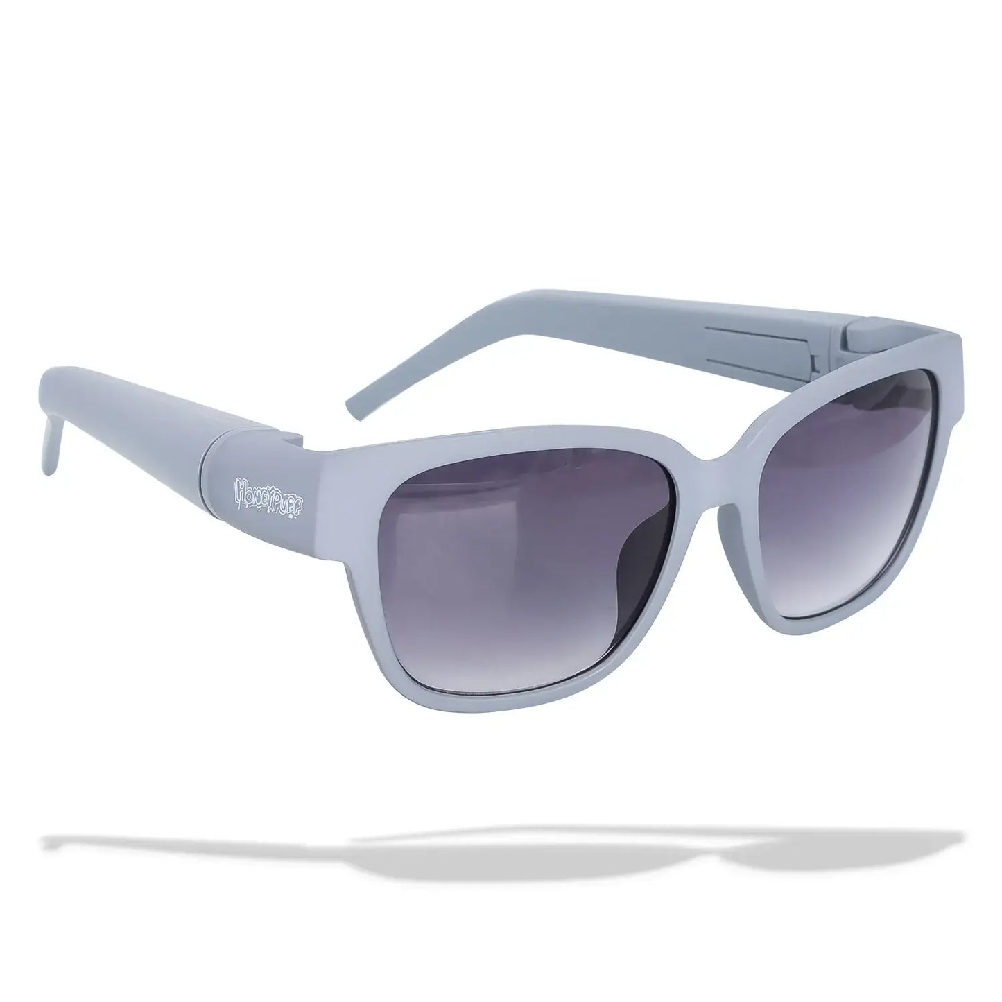 Stylish hidden storage sunglasses with discreet removable holder for smoking accessories, ideal for festivals and outdoor events.