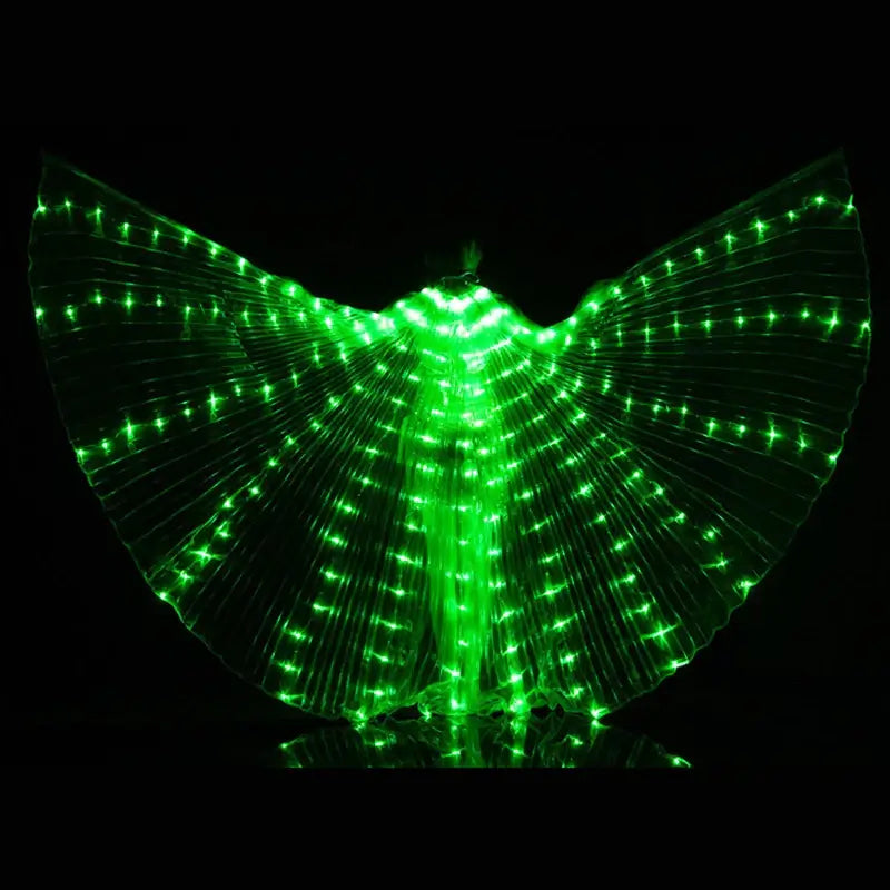 LED butterfly wings costume glowing green for festival dance performance