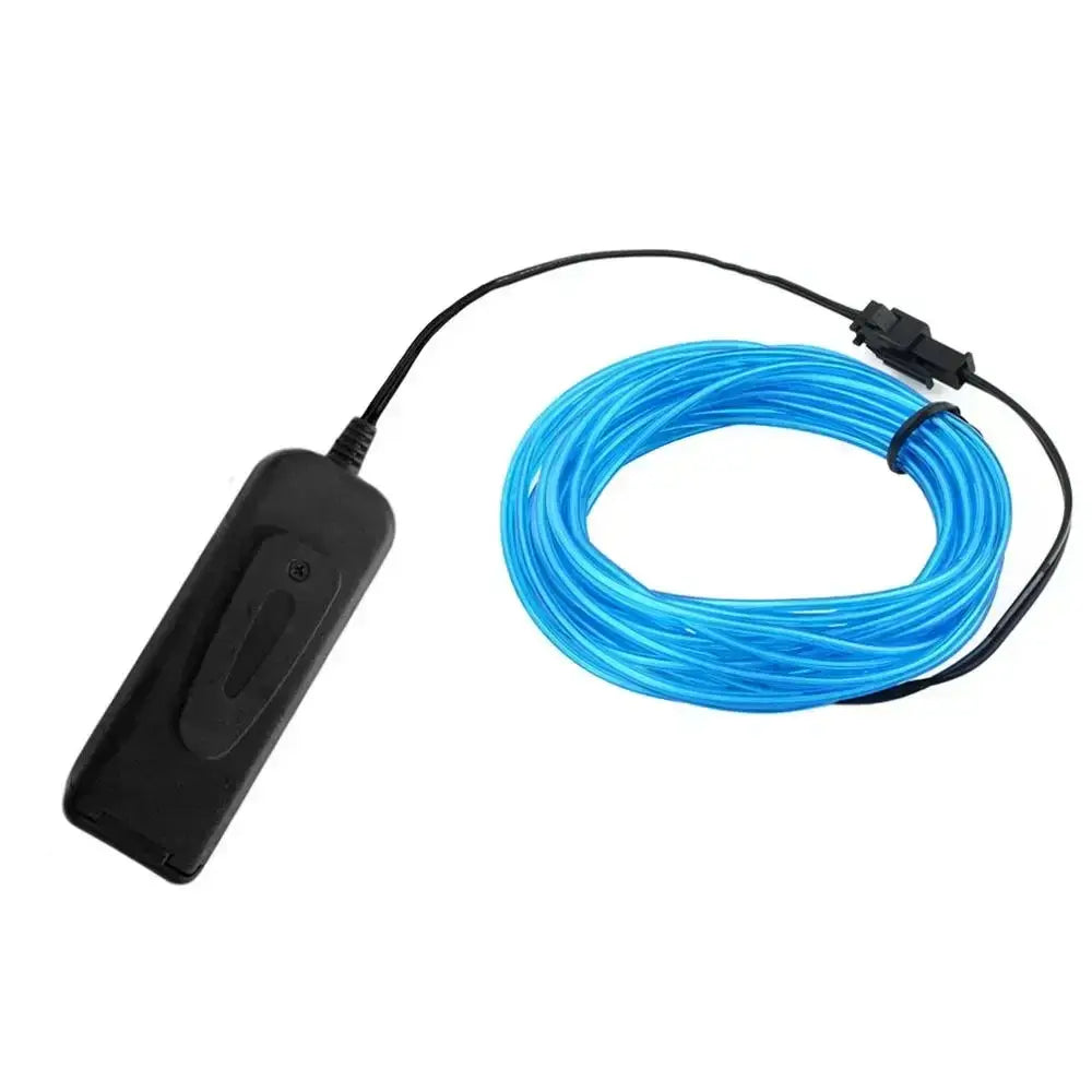 Blue EL Wire LED Neon Glow Cable with controller, ideal for DIY costumes and decorations, available in multiple lengths.