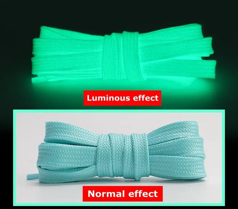 "Luminous and normal effect of fluorescent shoelaces for night visibility"