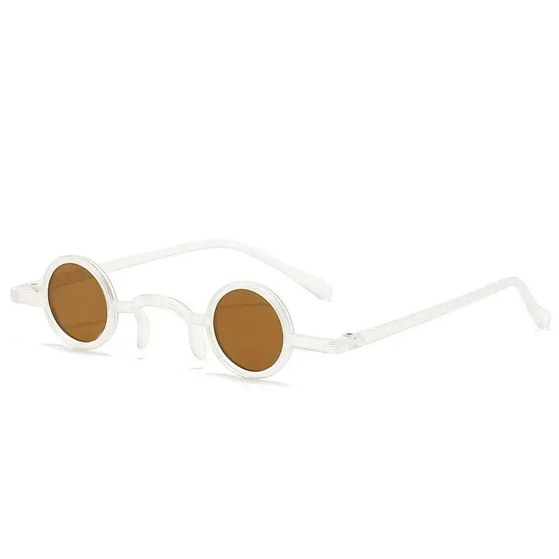 Classic vintage rock punk round sunglasses with small metal frames, unisex eyewear for men and women, brown lenses.