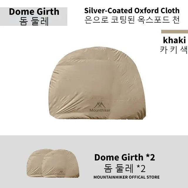 Khaki dome girth cover by Mountainhiker, featuring silver-coated Oxford cloth for enhanced durability and weather resistance.