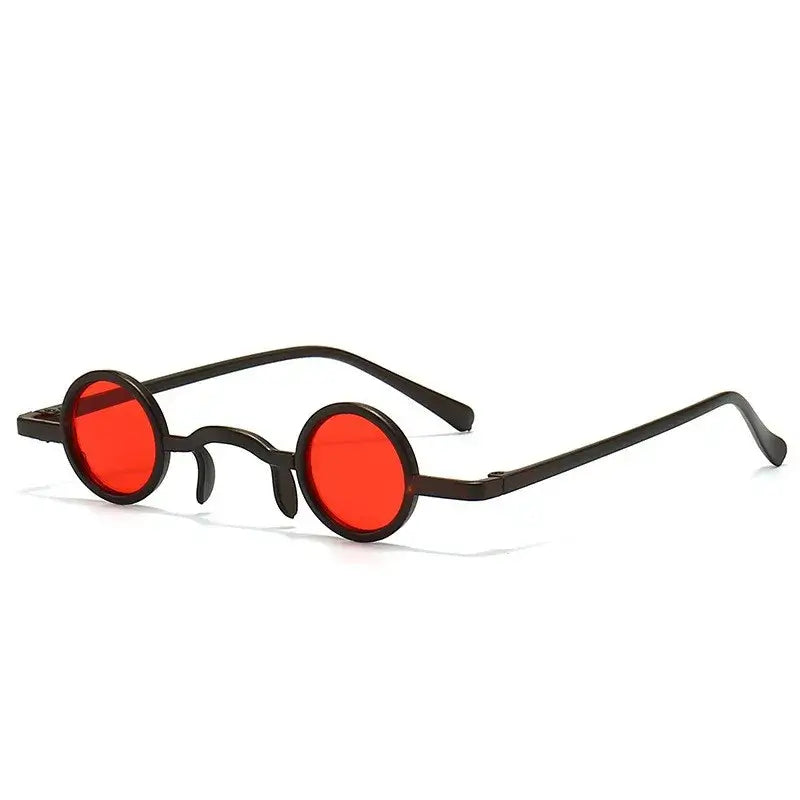 Classic vintage punk round sunglasses with small metal frame and red lenses for unisex fashion.