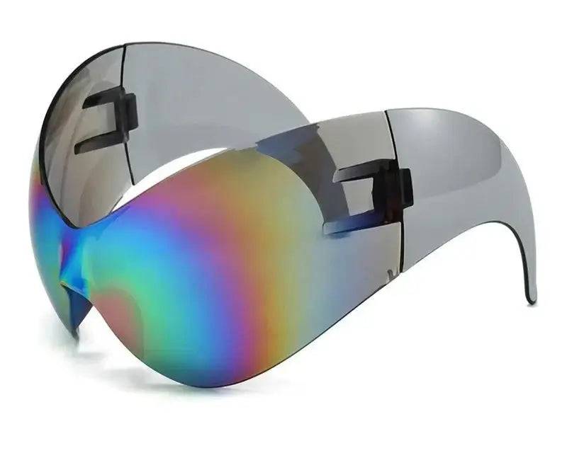 Y2K oversized wrap sunglasses with rainbow lenses offering UV400 protection, perfect for festivals and rave fashion.