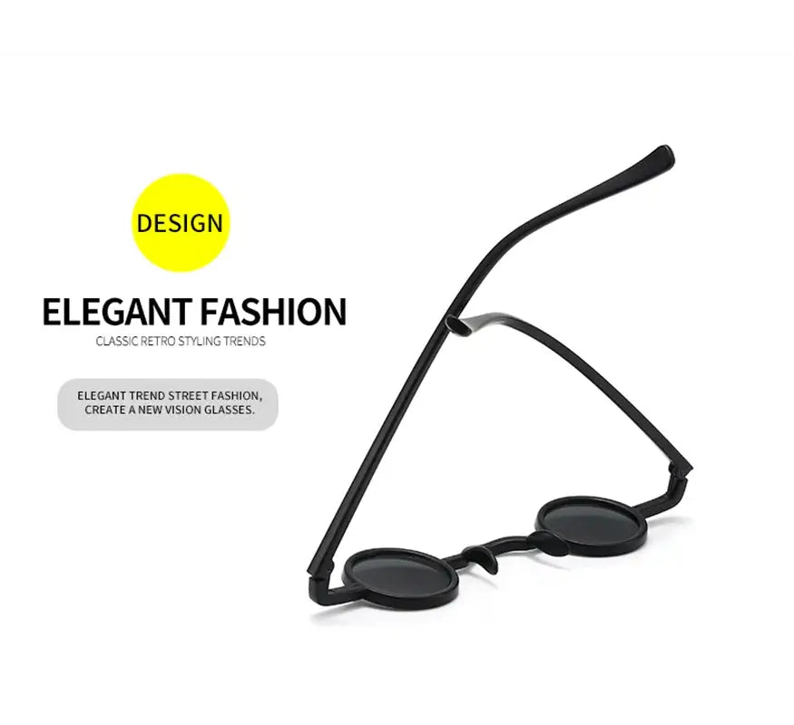 Classic round punk sunglasses with black metal frame on white background, showcasing elegant fashion design and retro styling trends.