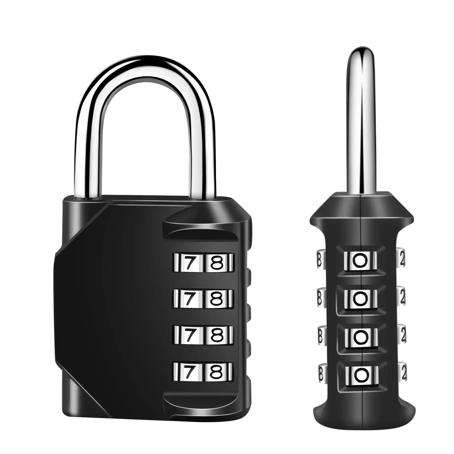 Heavy duty 4-digit resettable combination padlock, waterproof and rust-resistant, ideal for outdoor use on gates and lockers.