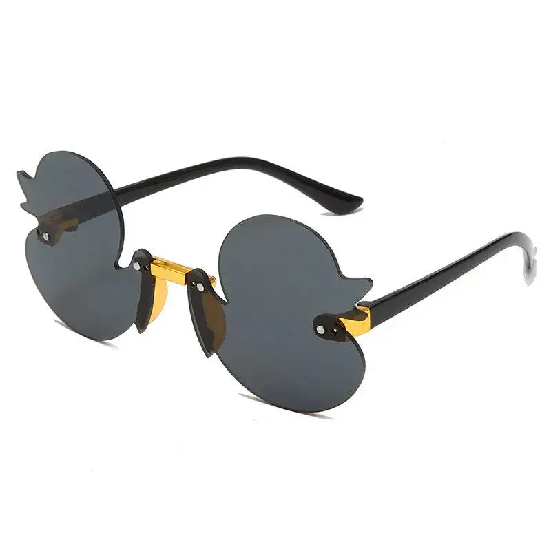 Duck-shaped rimless sunglasses with UV400 protection, perfect for festivals and rave parties.