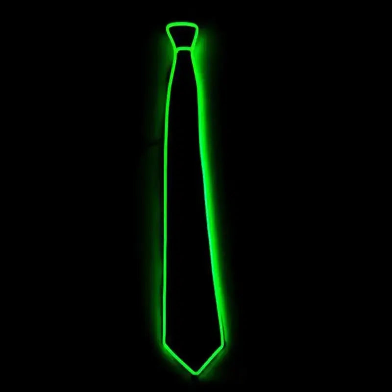 LED neon glow tie in green light, perfect for rave parties and festivals.