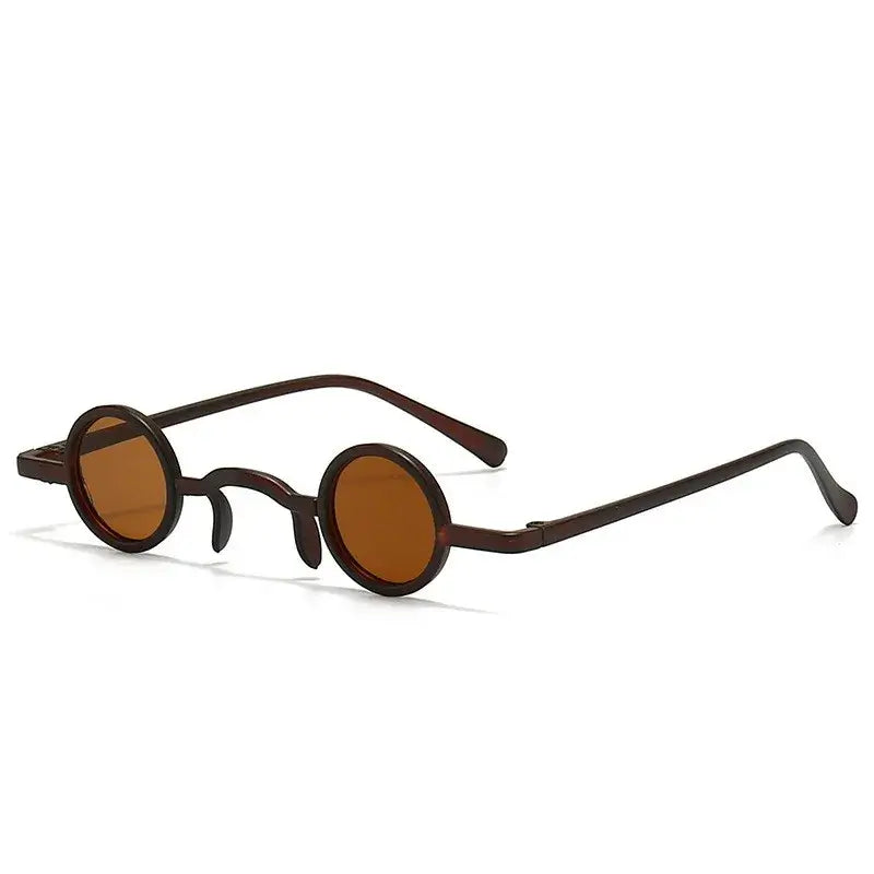 Classic vintage round sunglasses with small metal frame in brown, unisex design for a retro punk style.