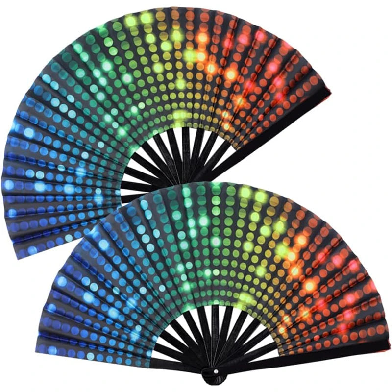 Gradient reflective foldable handheld fan with vibrant colors, ideal for festivals, parties, and dance performances.