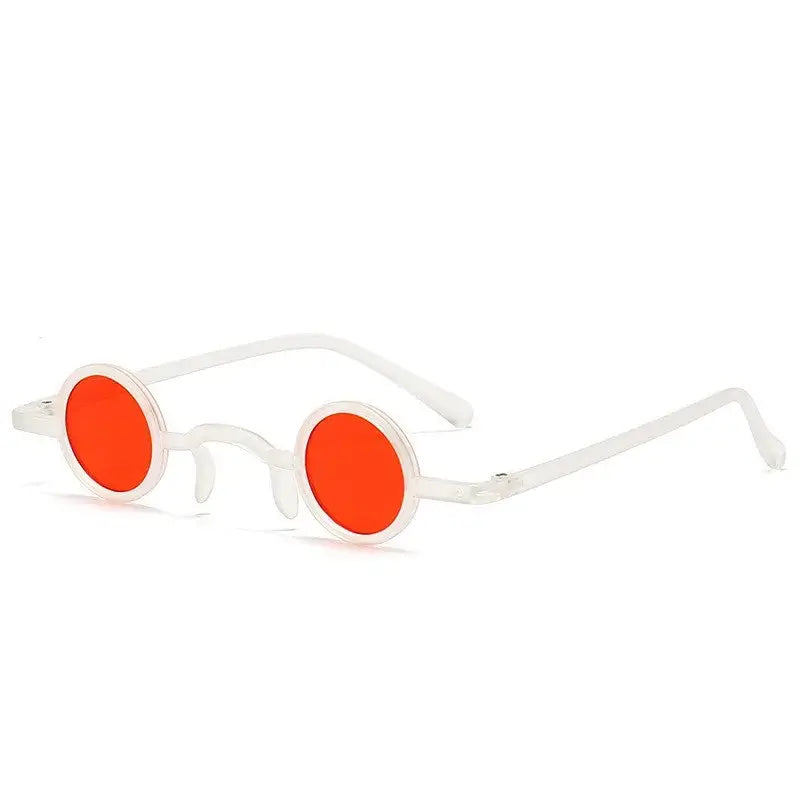 Classic vintage rock punk round sunglasses with small metal frame and red lenses for men and women.