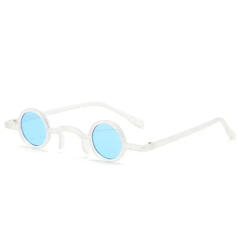 Classic vintage round sunglasses with blue lenses and small metal frame, unisex punk rock style.