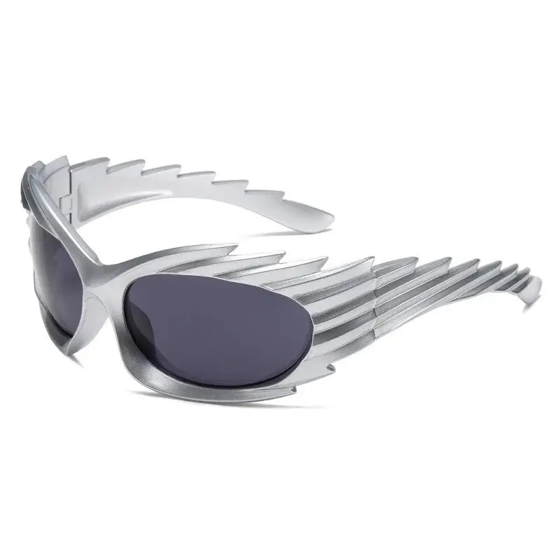 Silver Y2K Punk Rimless Rave Sunglasses with Sporty Futuristic Design for Men & Women