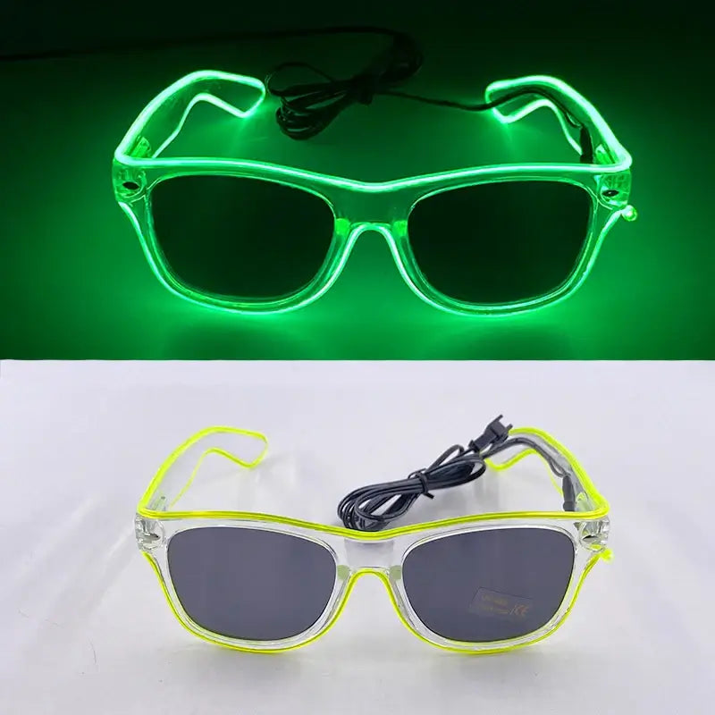 Green neon LED glasses with glowing EL wire, ideal for rave and party decor.