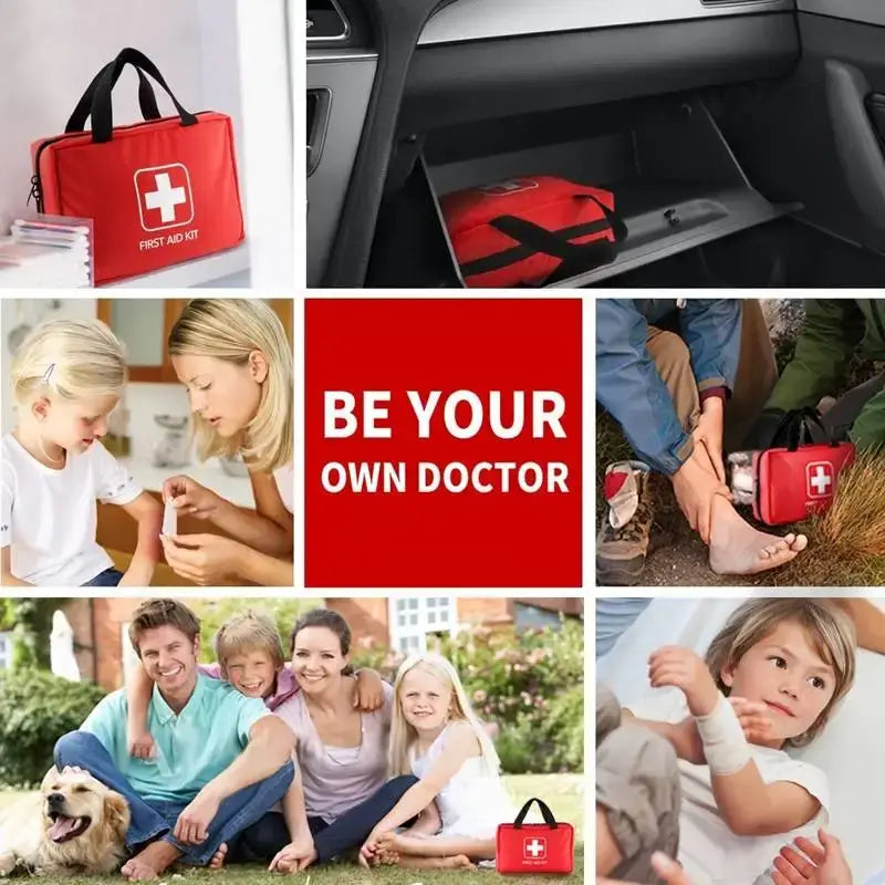 First aid kit with 184 pieces, versatile for home and outdoor use, helping families treat minor injuries safely.