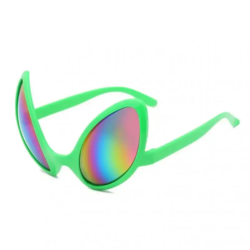 Bright green alien party sunglasses with rainbow lenses for festivals