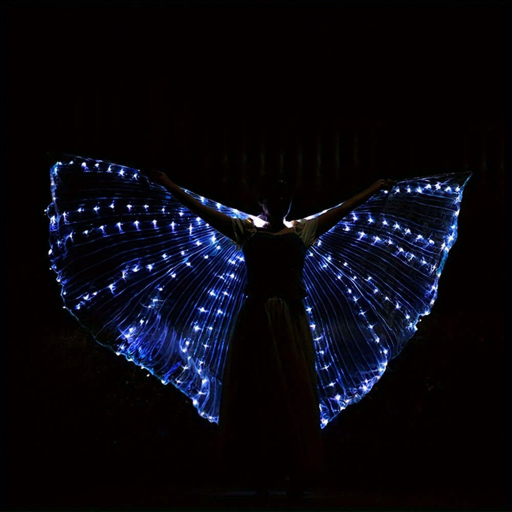 LED butterfly wings with 304 cool white lights for mesmerizing dance performances and festivals, glowing in the dark.