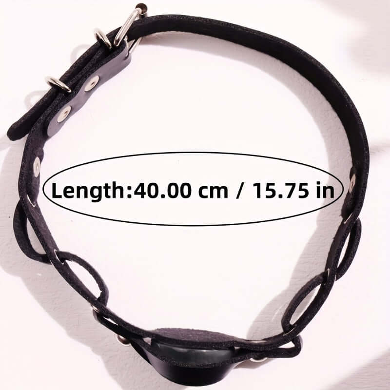 Y2K eye-shaped choker necklace in black PU leather, measuring 40 cm or 15.75 inches, with punk statement design.