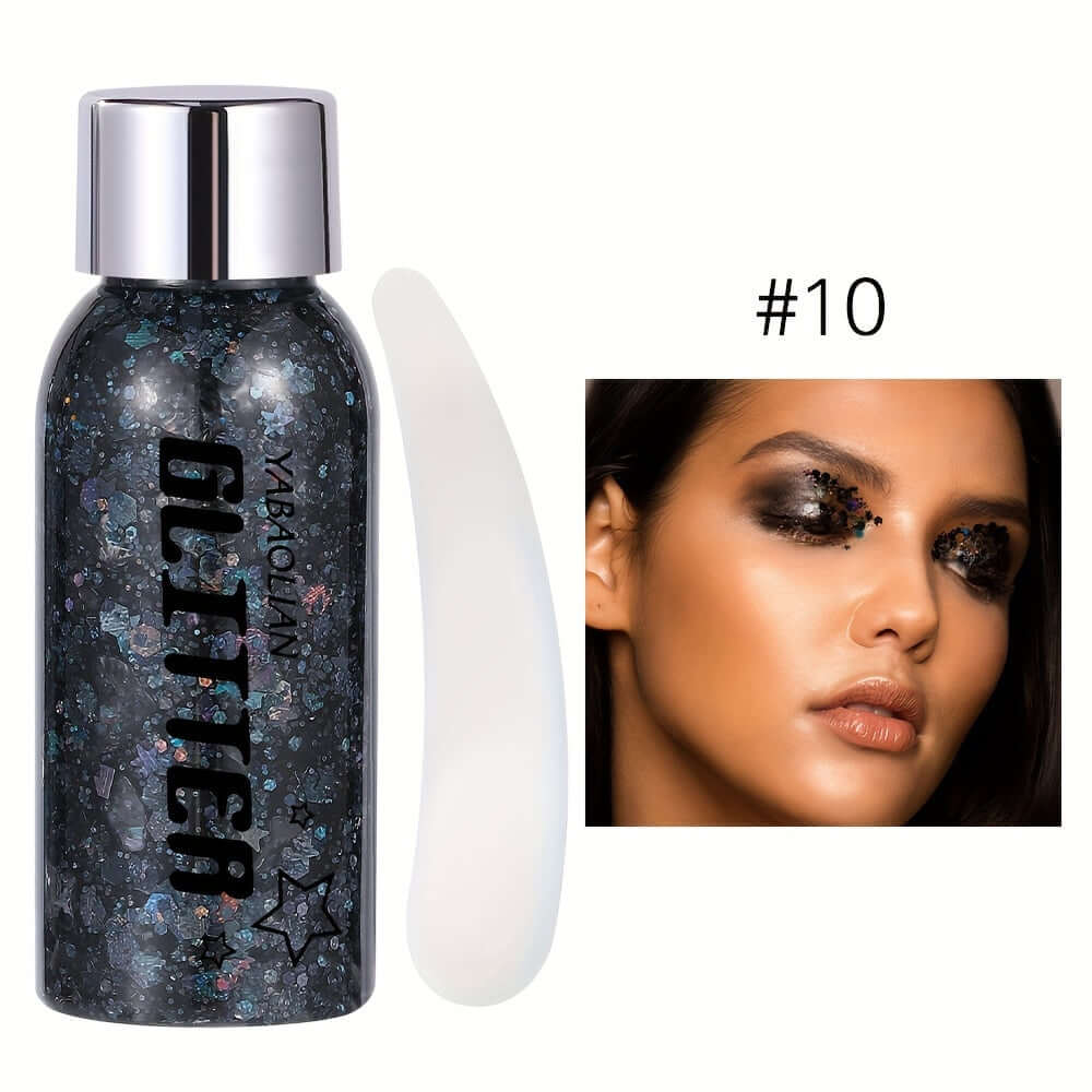 Mermaid Sequins Body Glitter Gel with Brush for Festival Face Makeup - Shimmering Black #10