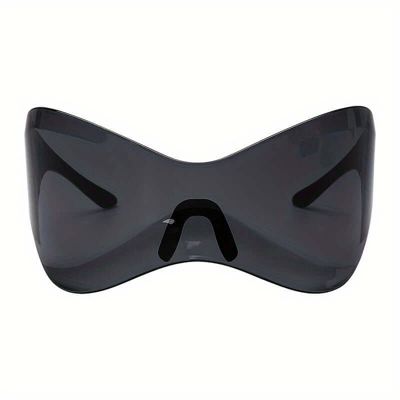 Y2K cyberpunk shield sunglasses with anti-reflective mirror lens, perfect for parties and festivals. Bold, futuristic design.