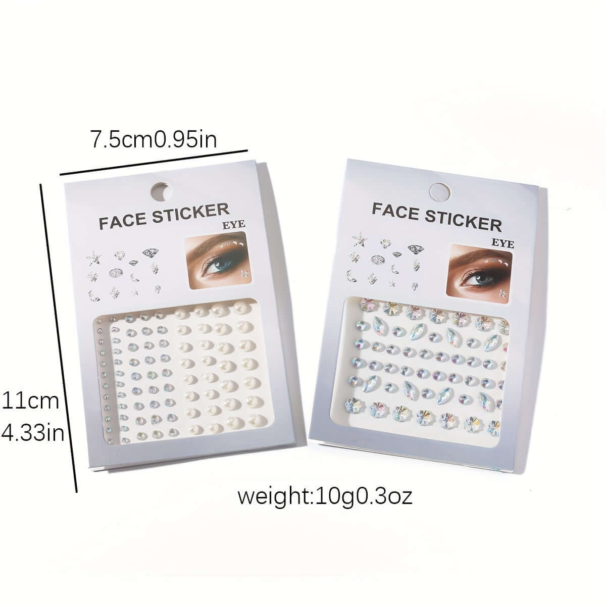 Two packs of bohemian rhinestone face stickers with crystal designs for festivals, featuring stars and moons, perfect for parties.