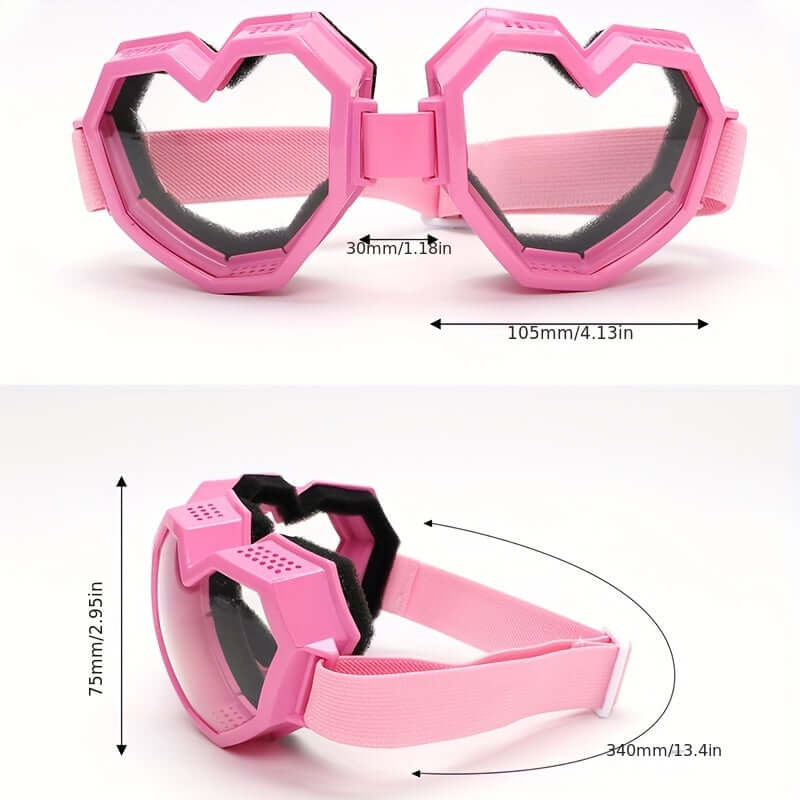 Pink oversized heart-shaped Y2K fashion glasses with mirrored lenses, ideal for rave parties and festivals.