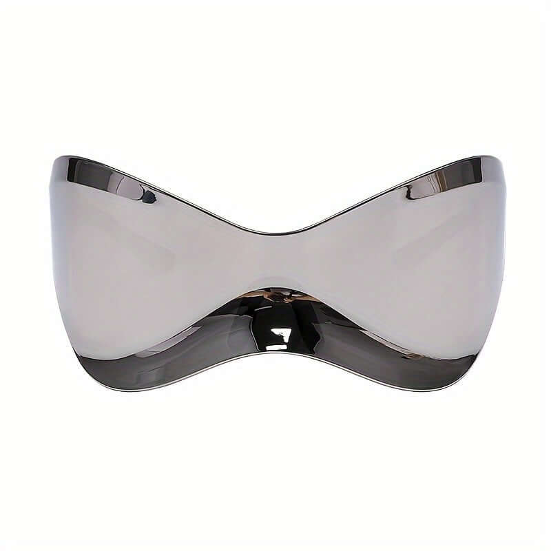 Y2K cyberpunk shield sunglasses with mirror lens, futuristic design, anti-reflective, perfect for parties and festivals.