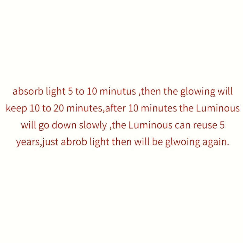 Instructions on glow duration and reusability of luminous materials after absorbing light.