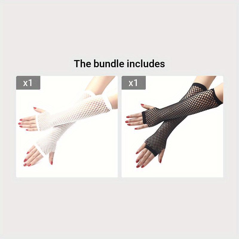 White and black fingerless mesh fishnet lace gloves bundle for raves and festivals, showing stylish and durable design.